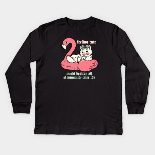 feeling cute kitty cat in flamingo floatie Kids Long Sleeve T-Shirt